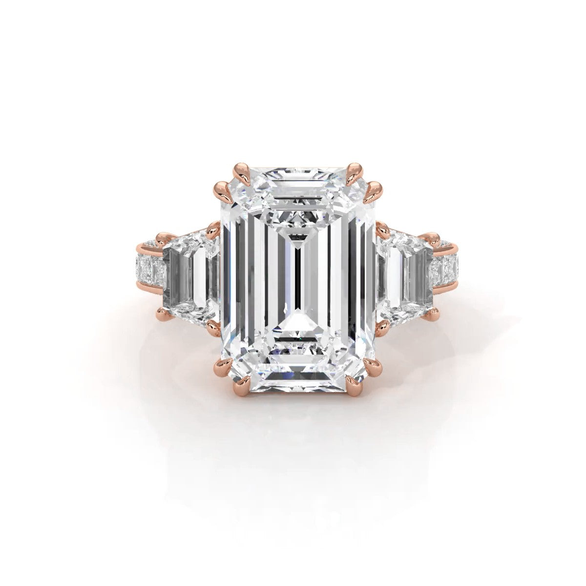 3 Stone Emerald Lab Grown Diamond Engagement Ring IGI 14k White Gold 6.57 Ctw.